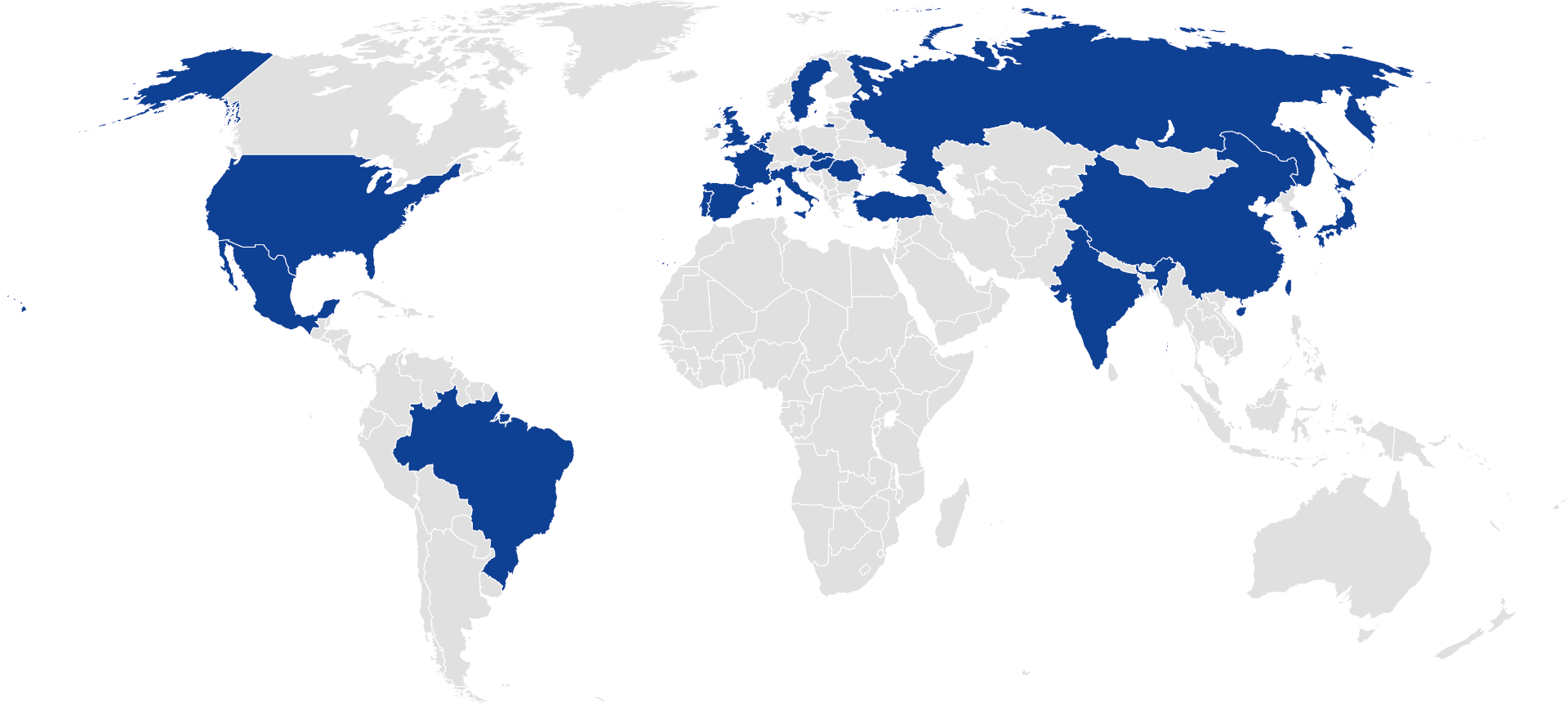 Weltkarte mit BERG-Vertretungen (blau markiert)
